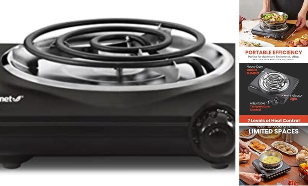 ESB100B Countertop Burner Electric Hot Plate, Temperature Single Coiled