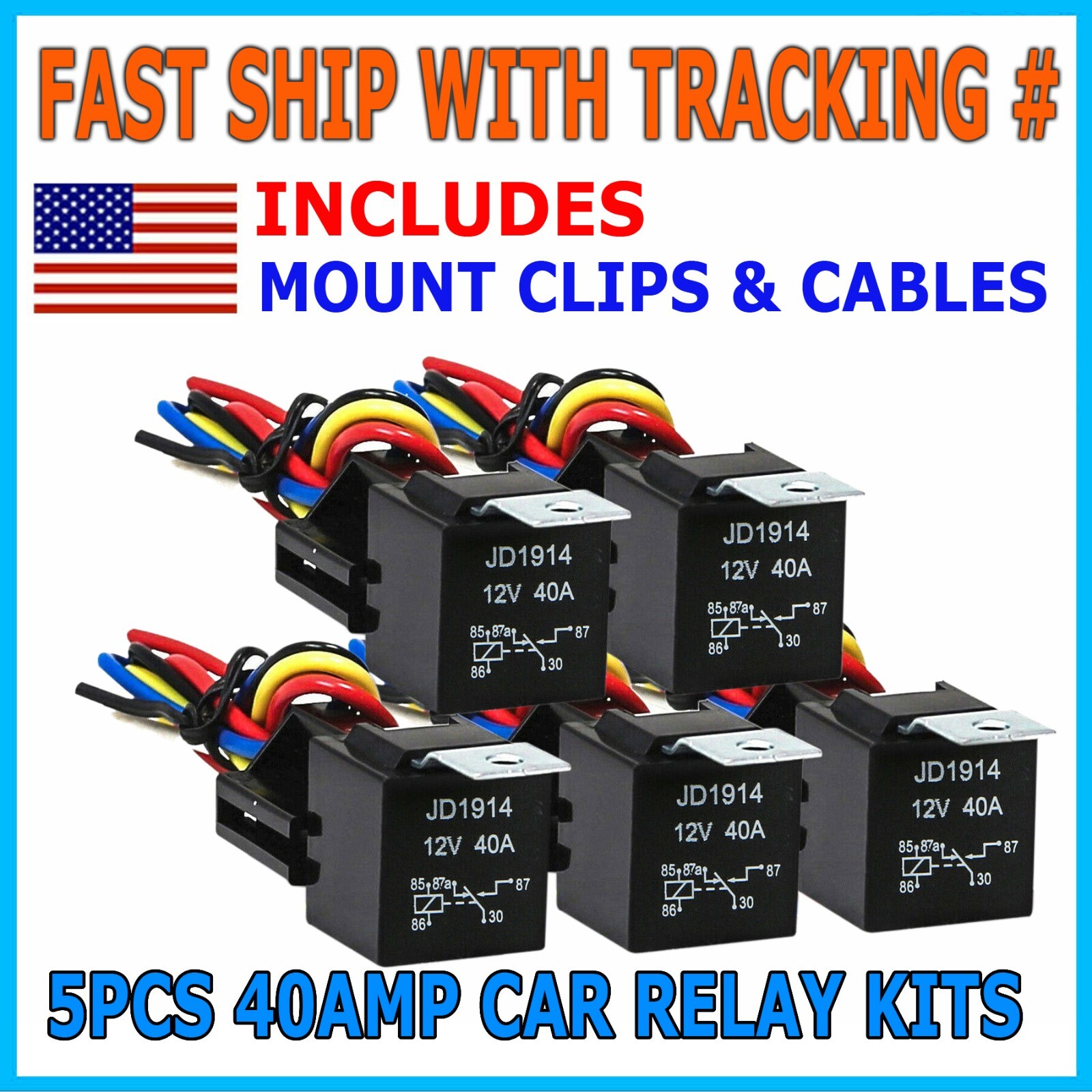 5* 5Pin Car Automotive SPDT Relay Switch Harness Socket Waterproof 40A 12V DC