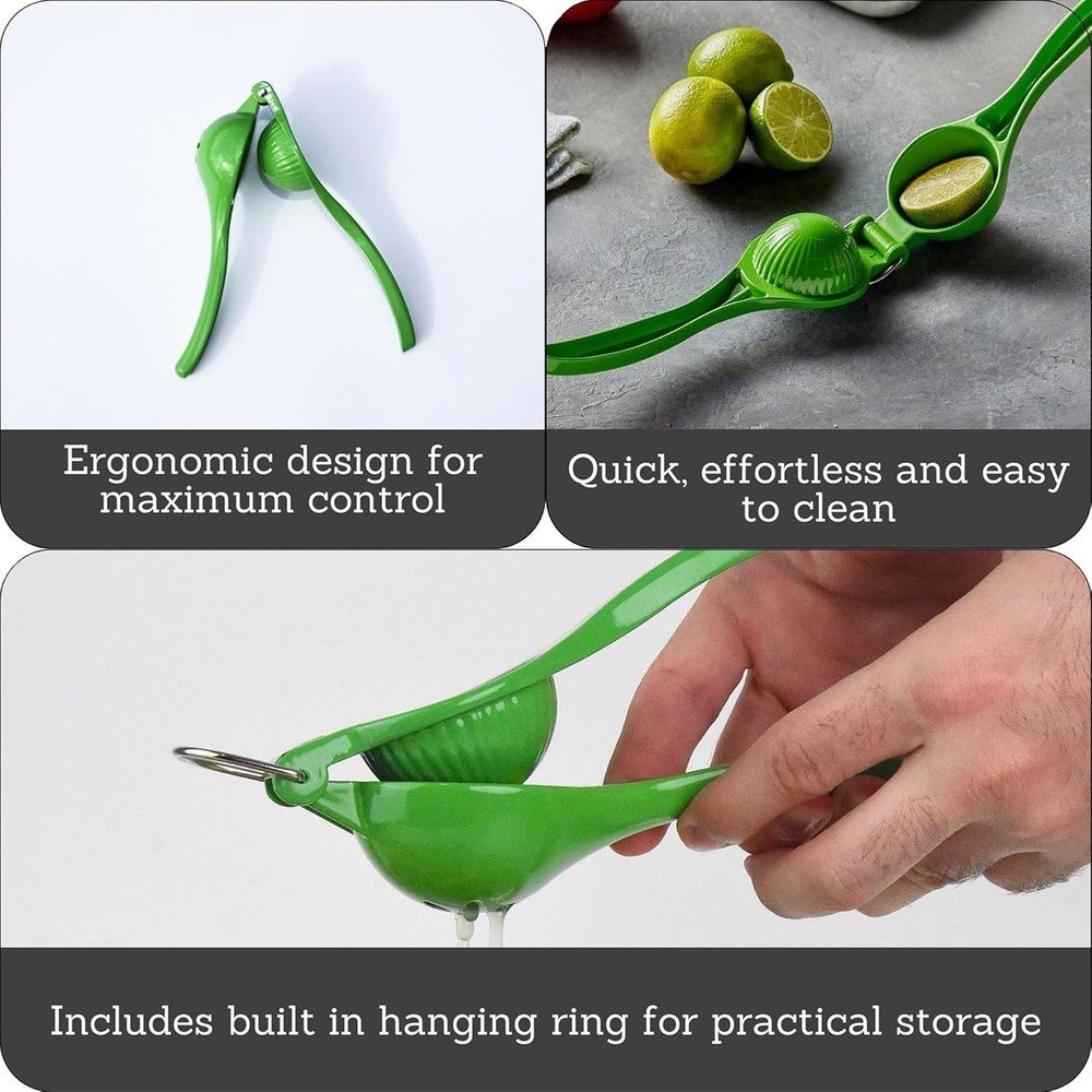 Efficient Manual Lime Squeezer with Hanging Ring, Durable Green Aluminum