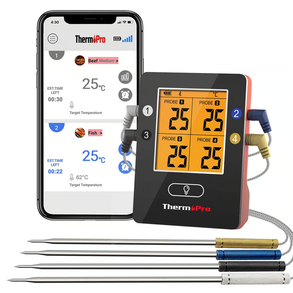 ThermoPro TP25 Wireless Bluetooth Grill/Meat Thermometer - 4 temperature Probes