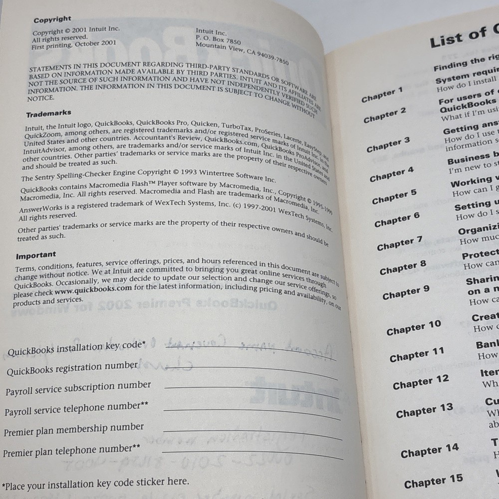 2002 QuickBooks Pro for Small Business Intuit Software Complete W/code