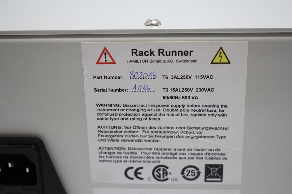 Hamilton 802015 Interface Box Power Supply for Rack Runner Microplate Stacker