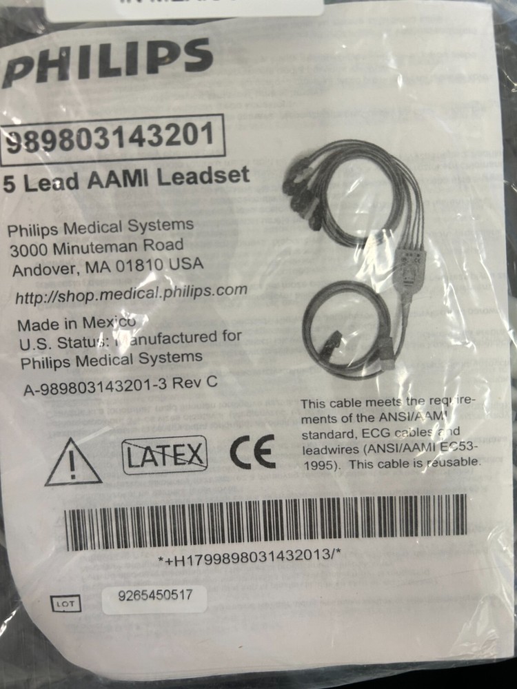 PHILIPS ECG Trunk Cable 5 Lead AAMI Lead Set REF: 989803143201