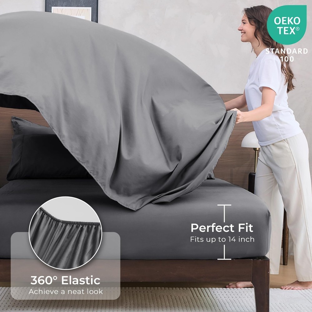 Queen Comforter Set 7pc, Reversible Bed In A Bag, Includes Pillowcases, Grey