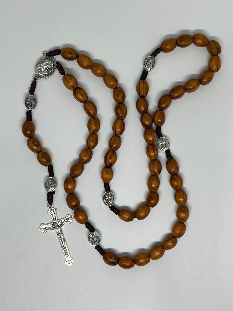 Saint St Benedict Rosary Wooden Holy Land Jerusalem Crucifix Cross Prayer Beads