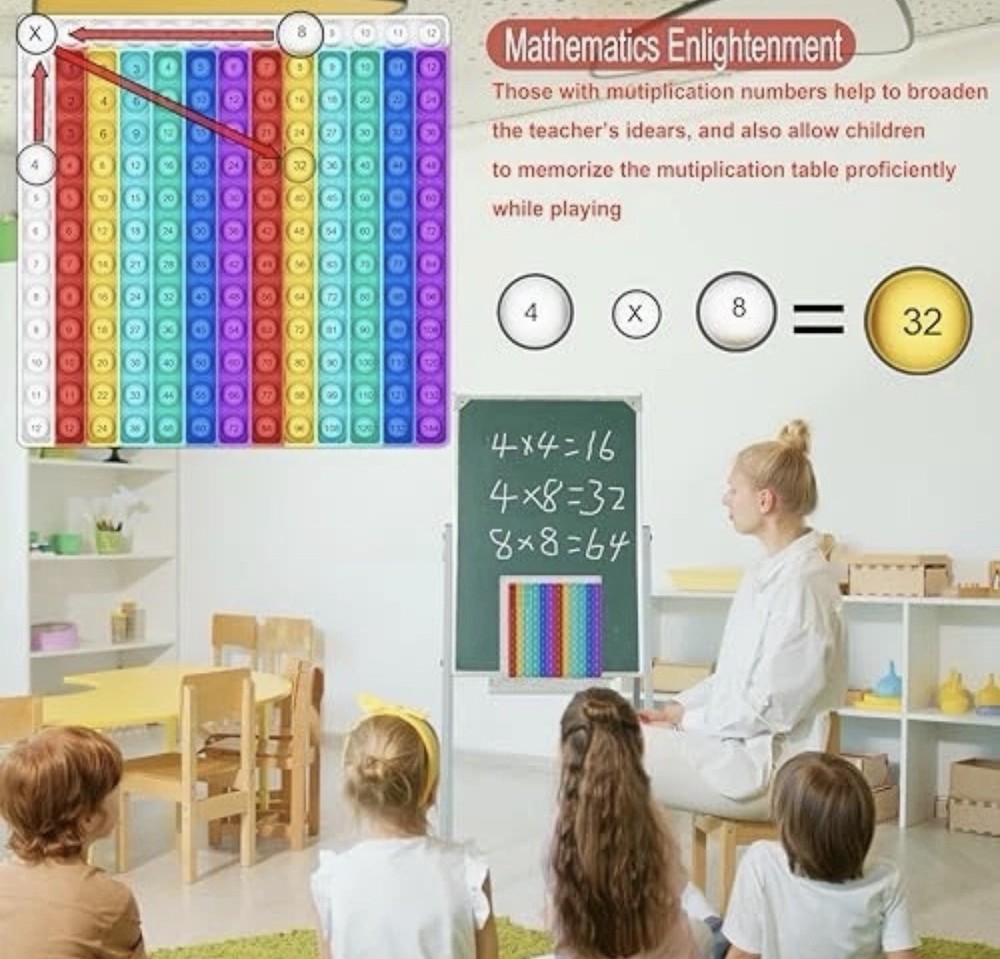 Multiplication Chart Pop It - Multiplication Game Board, 12X12 Times Table Math