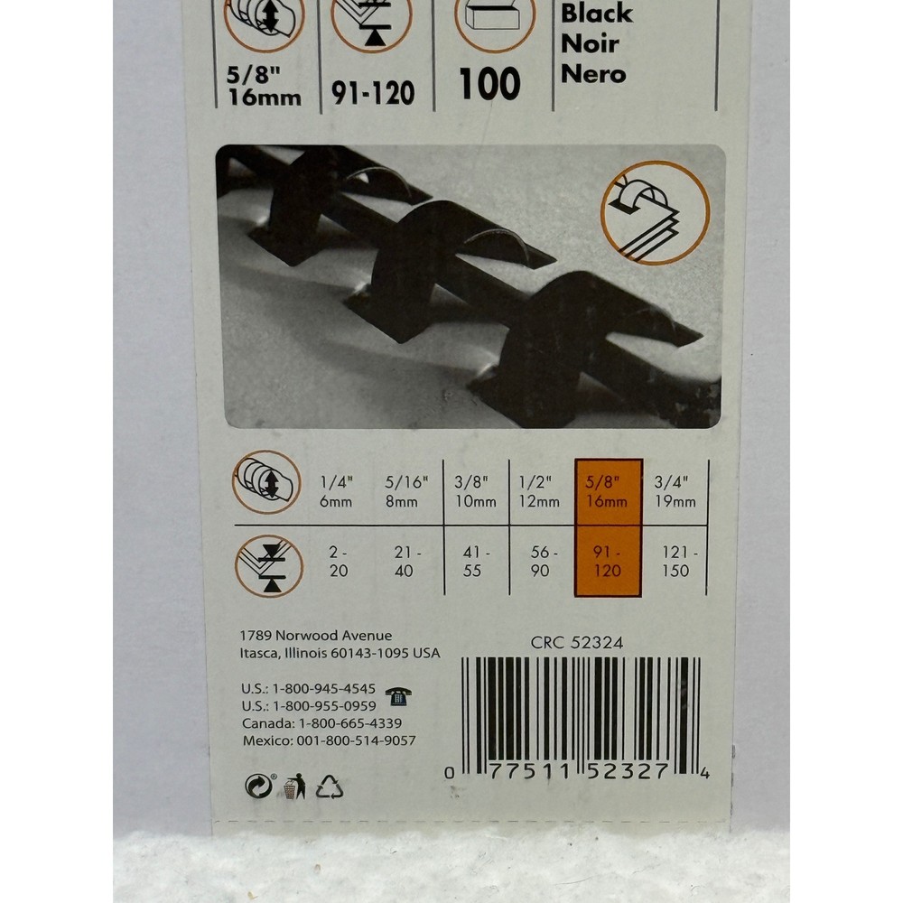 Fellowes 5/8" Black Plastic Comb Binding Elements 100 Pack CRC 52324