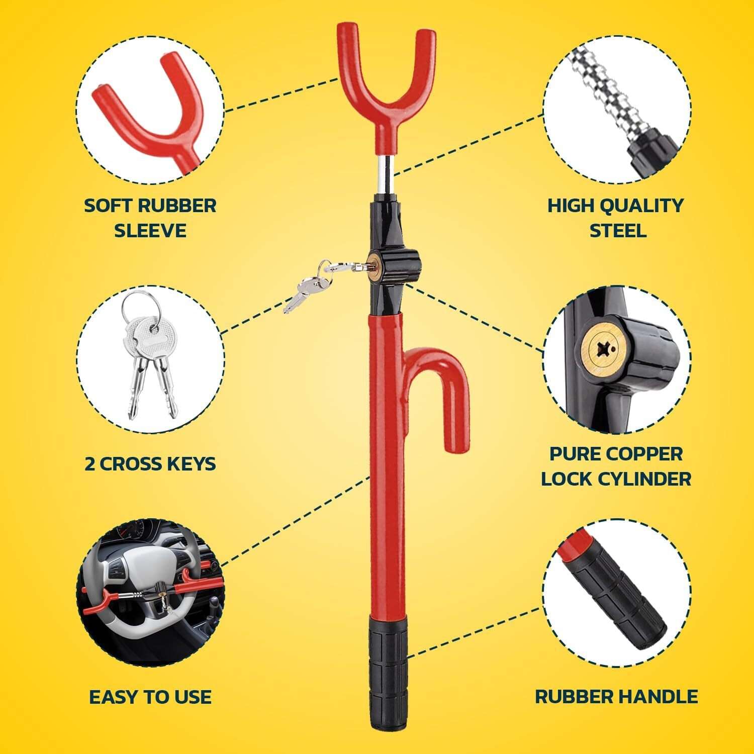Steering Wheel Lock The Club Twin Hooks Anti Theft Universal Car Truck Van SUV