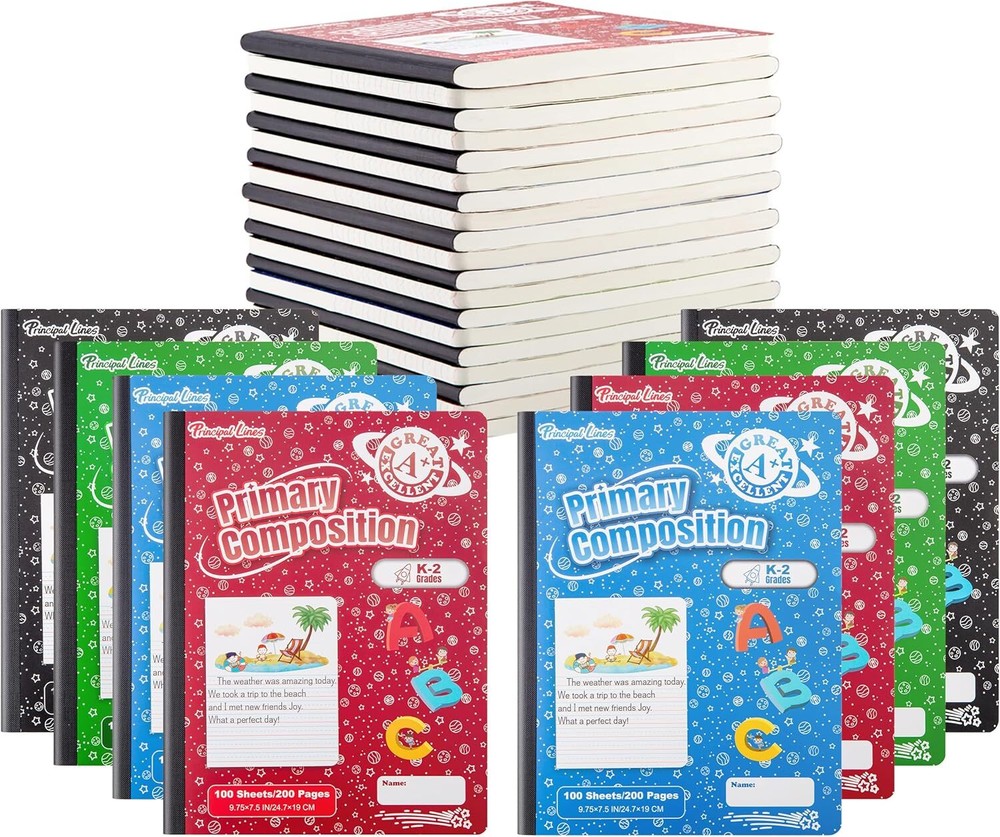 48PCS Primary Composition Notebook K-2 Grades Writing Workbook Spiral Paper Book