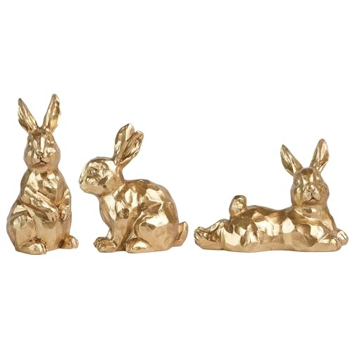 3pcs Gold Bunny Easter Decor,Small Rabbit Figurines for Spring Table Vintage