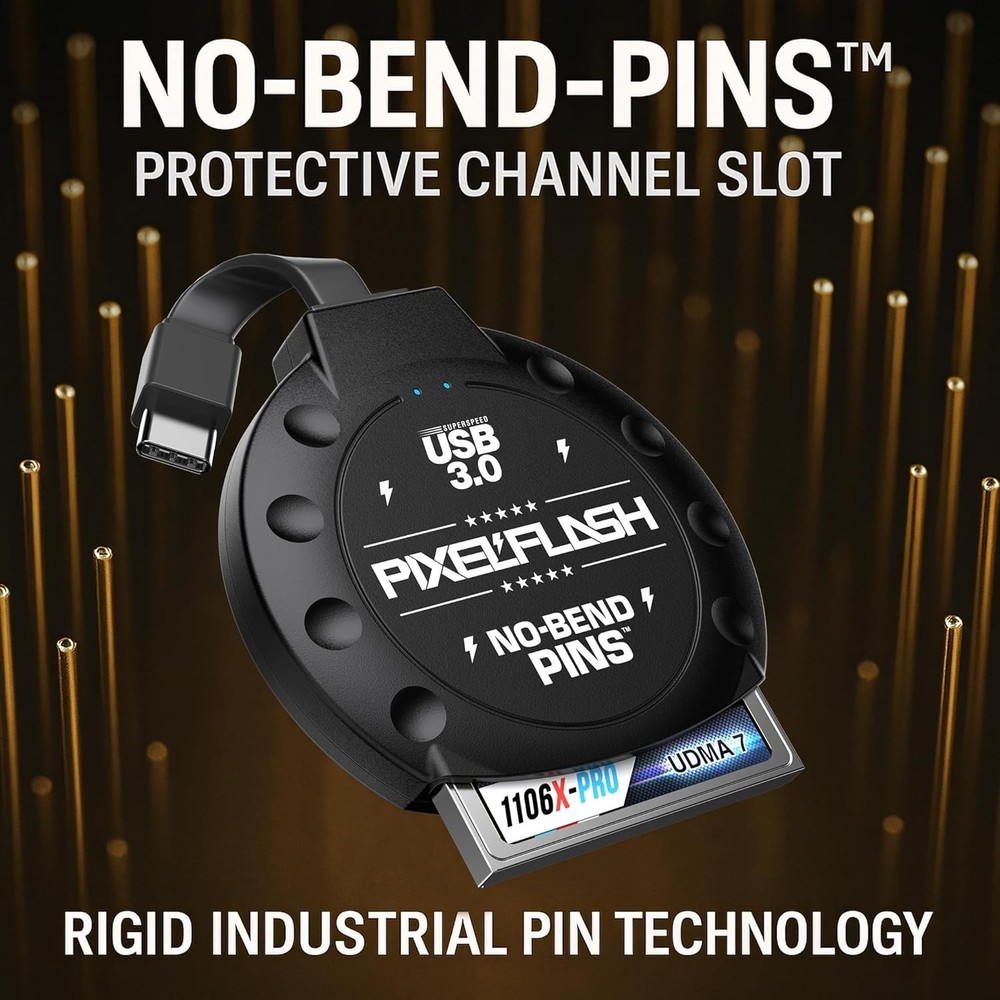 PixelFlash No-Bend Pins CF Reader USB Type-C 2” Cabled Compact UDMA7 Flash Card