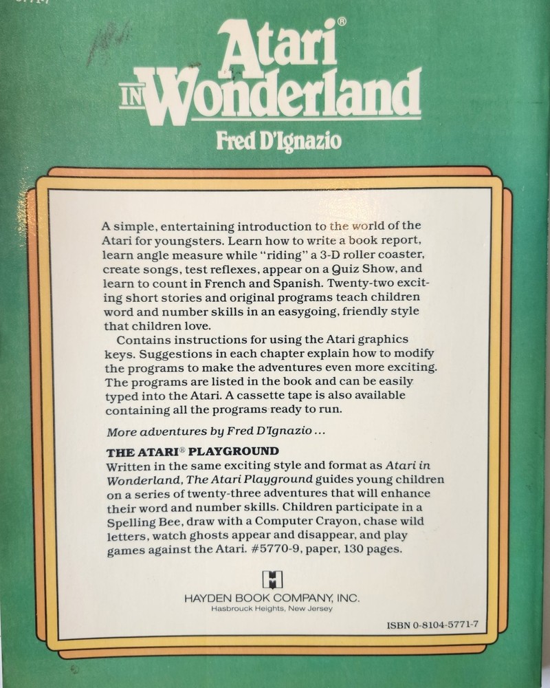 Vintage 1983 Atari In Wonderland Fred D’Ignazio Learning Games Programming Book