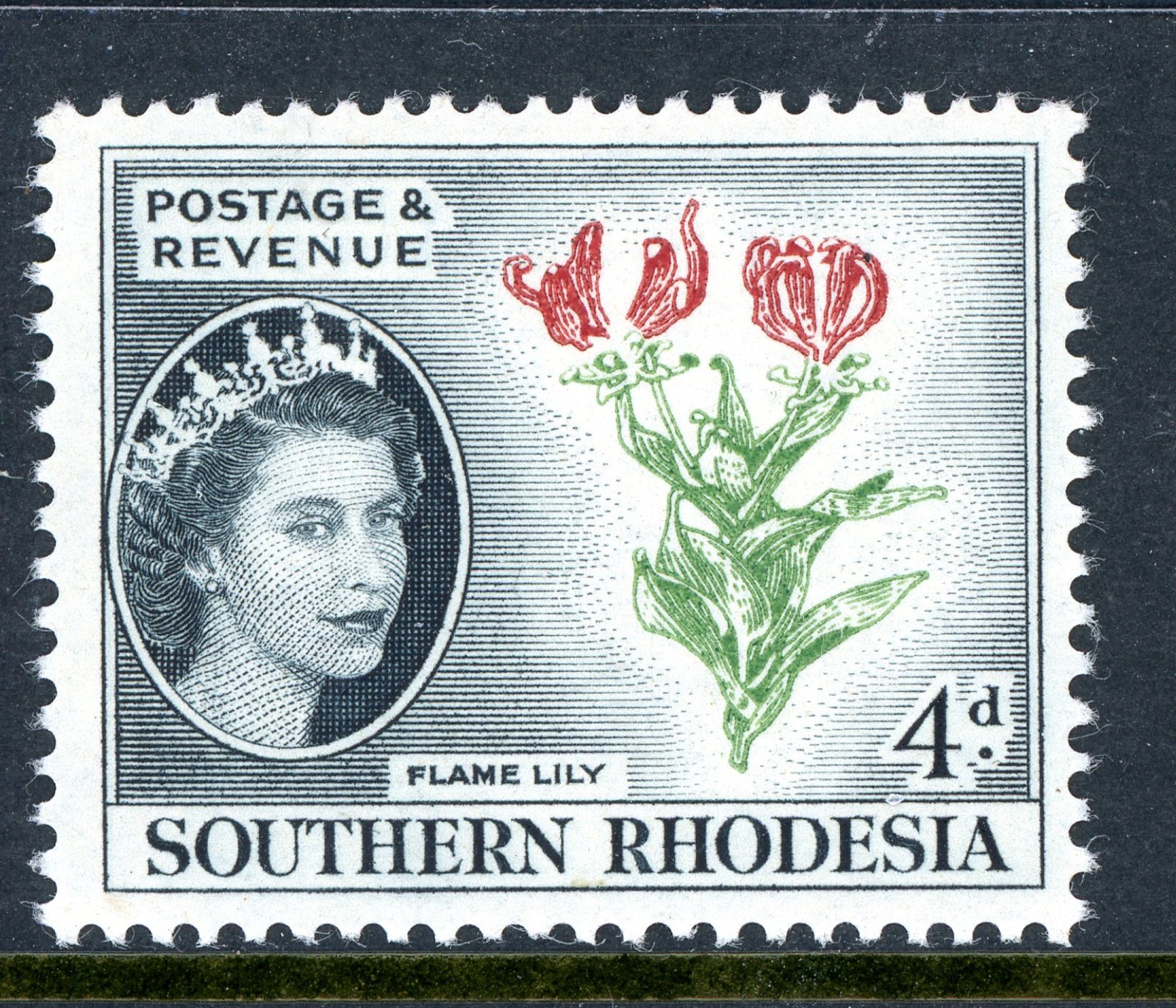Rhodesia 1953 British QEII 4p Flame Lily SG #82 MNH S836