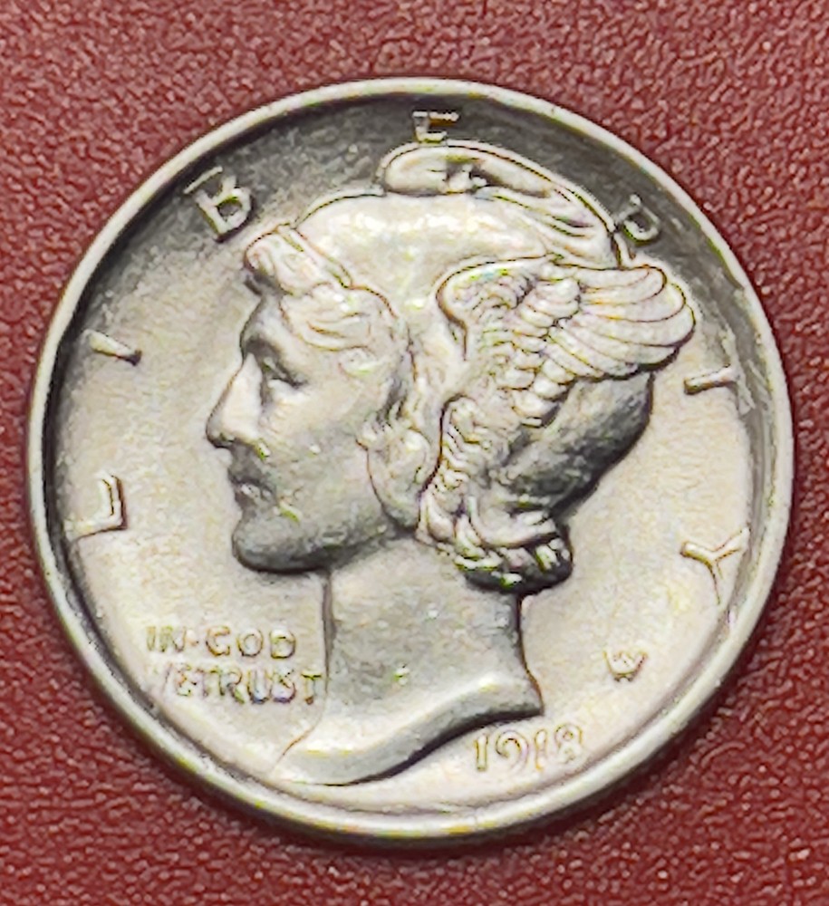 1918 D Mercury Silver Dime, Choice Uncirculated.