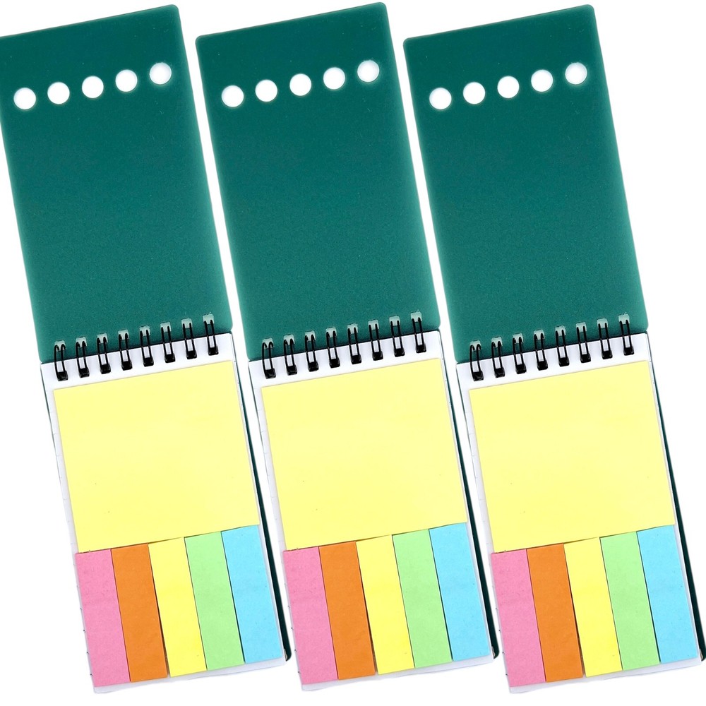 3 PACK Mini Spiral Notepads Sticky Notes Color Tabs Lined Ruled Wirebound 3x5