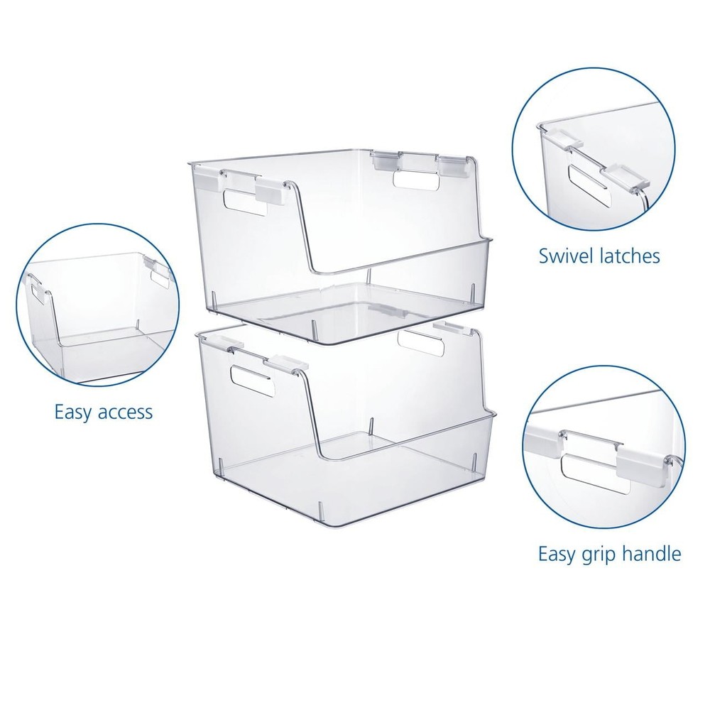 Large Clear Plastic Stackable Bin Closet W/ White Latches