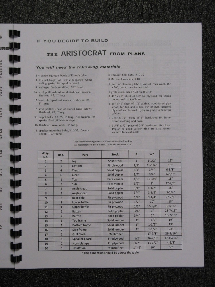 EV KD6 ARISTOCRAT EV SPEAKER PLANS