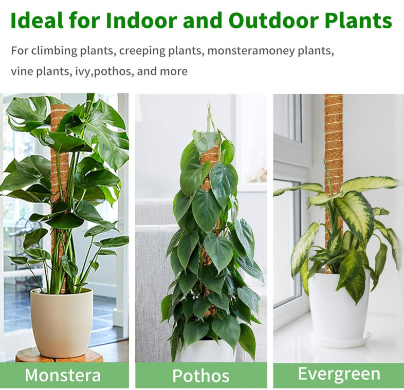 Moss Pole, 4 Pack 17inch Monstera Plant Support Stackable Moss Poles for Plan...