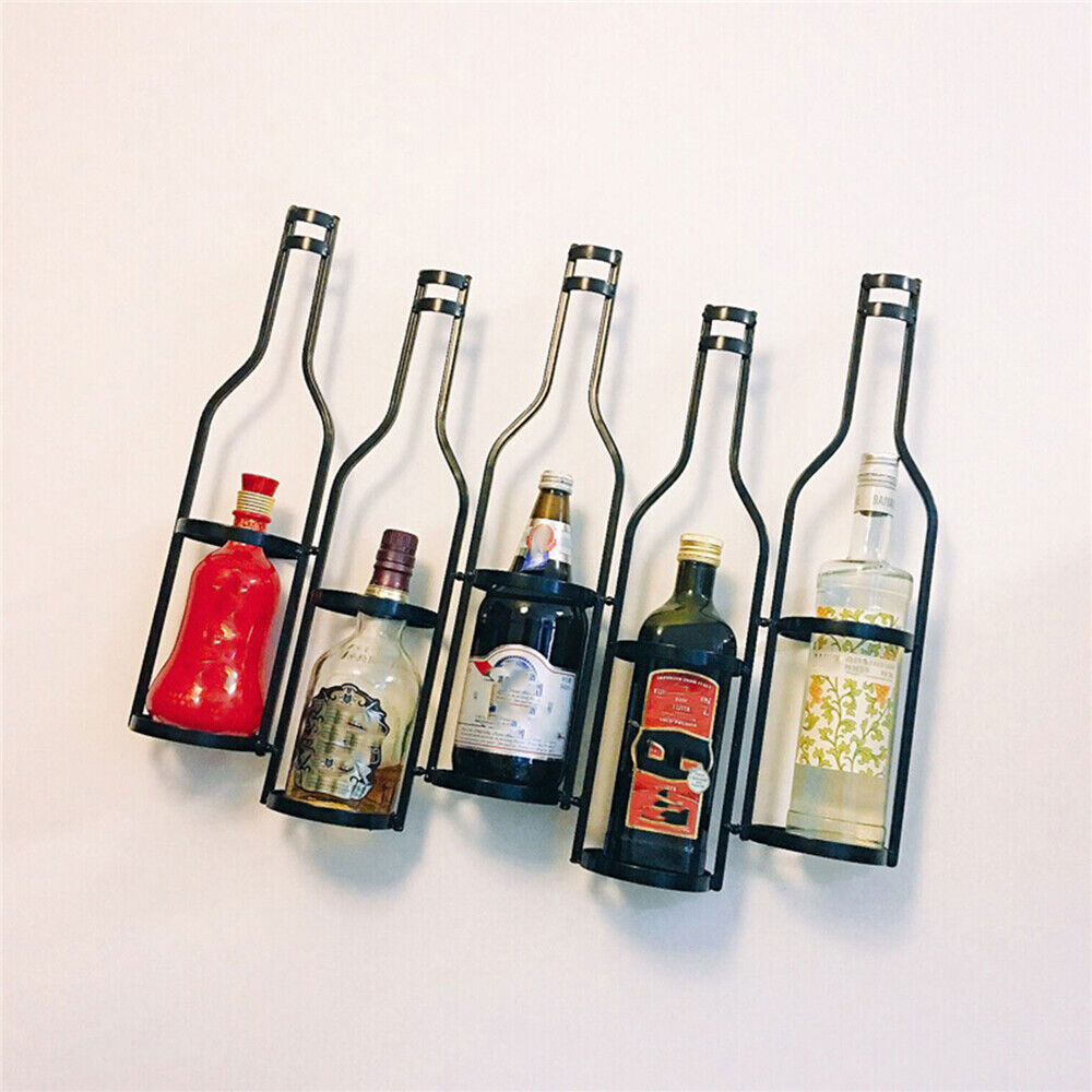 5-Bottles Wall Mounted Wine Rack Bottle Holder Kitchen Bar Wine Storage Display