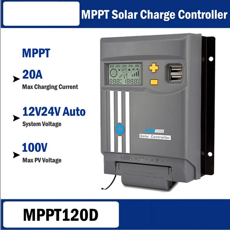MPPT120D 20A MPPT Solar Charge Controller 12V/24V Solar Controller Tool