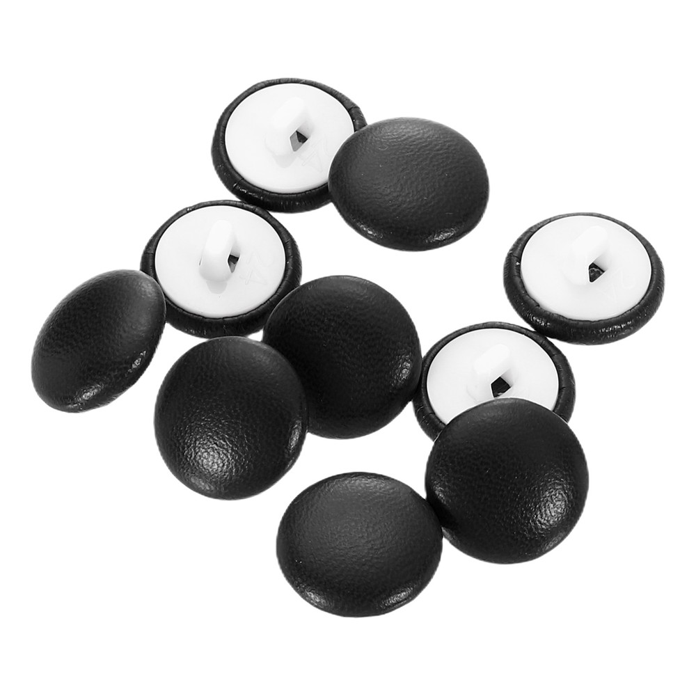 25pcs PU Leather Covered Button 15mm Plastic Shank Round Button, Black