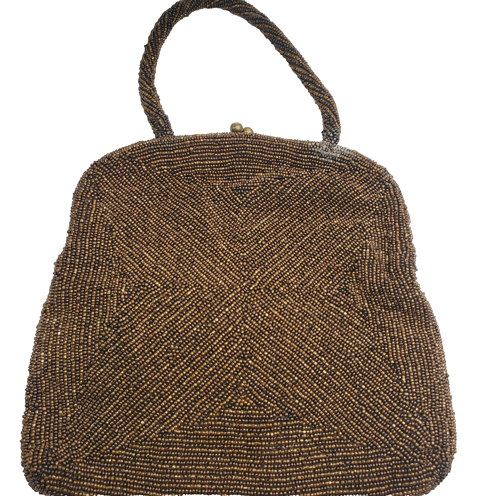 Joseph Horne Pittsburgh Belgium Brown Beaded Evening Bag Handle Twist Top Lock