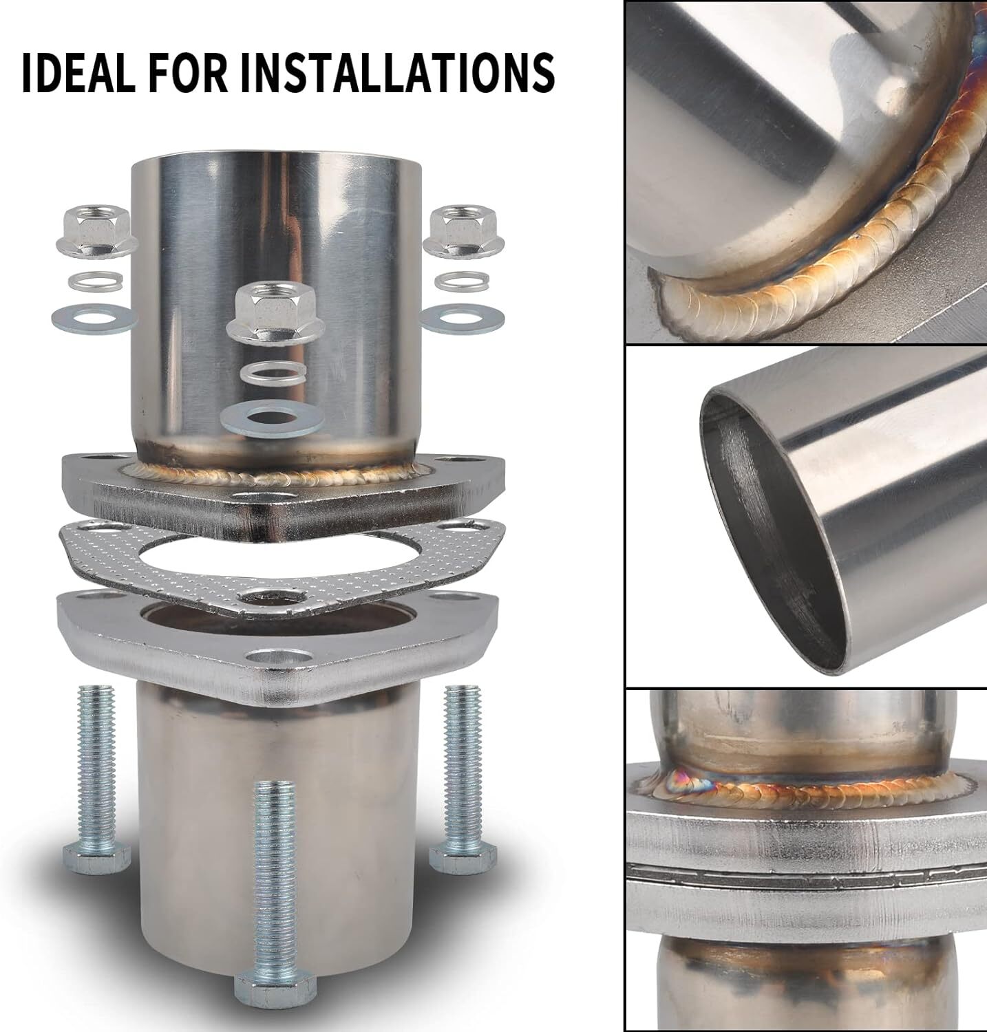 3 BOLTS 3" OD Universal Quick Fix Exhaust Triangle Flange Repair Pipe Kit