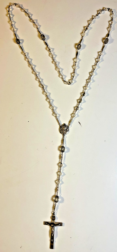 Antique Sterling Silver Rosary Cross St Christopher Protect Us Glass Beads