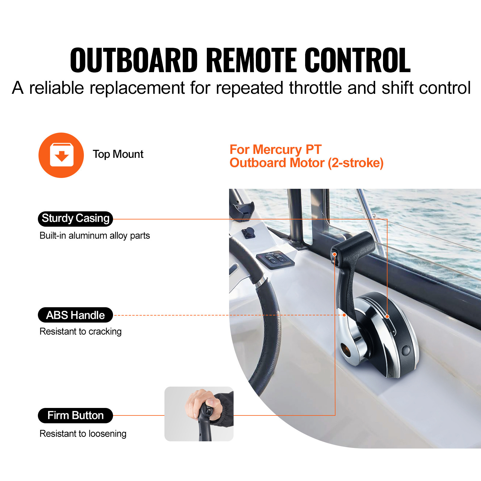 Outboard Throttle Remote Control Box 8M0059686 Top Mount for Mercury PT 2-Stroke