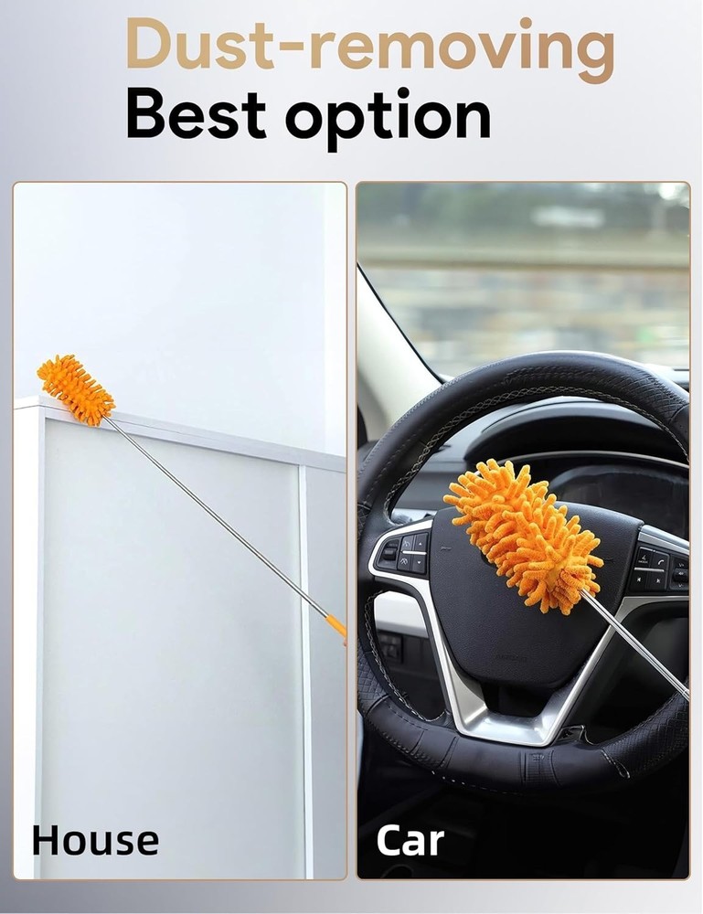 Microfiber Duster for Cleaning,Extendable Pole,Hand Washable Dusters with 2pcs