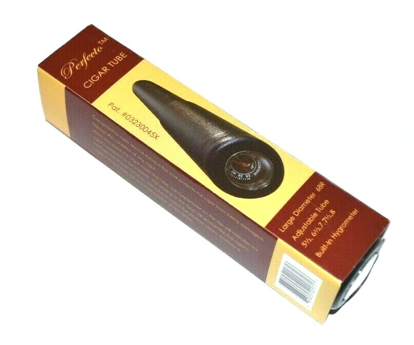 Perfecto Crush Proof Cigar Case 64 Ring Gauge Adjustable Cigar Tube + Hygrometer