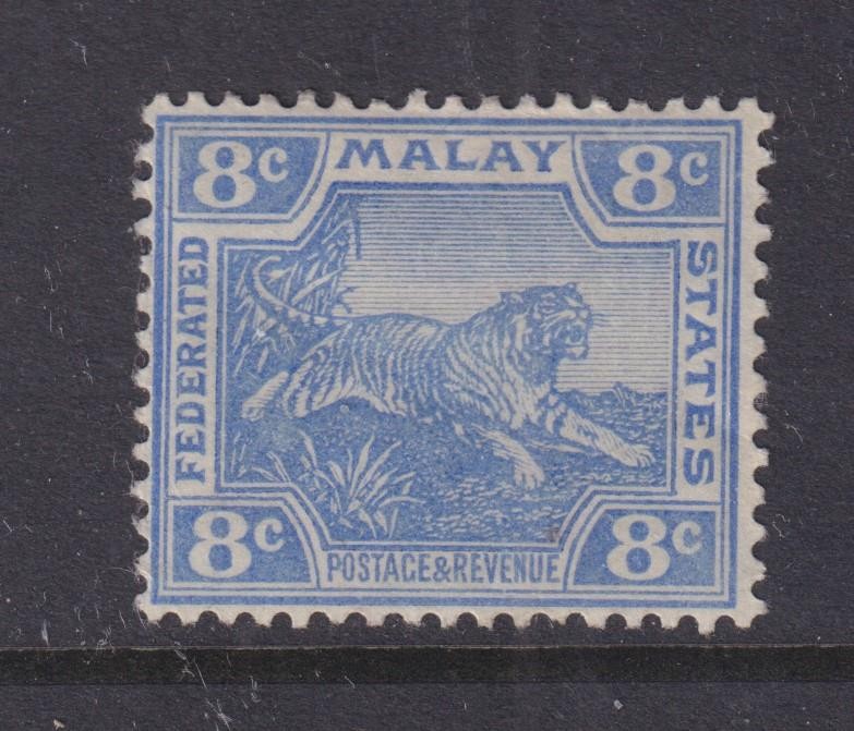 FEDERATED MALAY STATES, 1910 Script CA, 8c. Ultramarine, heavy hinged.