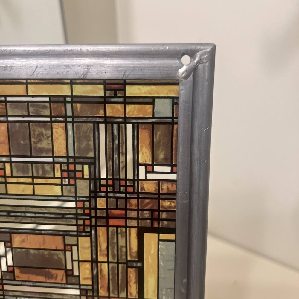 Frank Lloyd Wright Oak Park Skylight Stained Glass Panel Steel Frame Decor