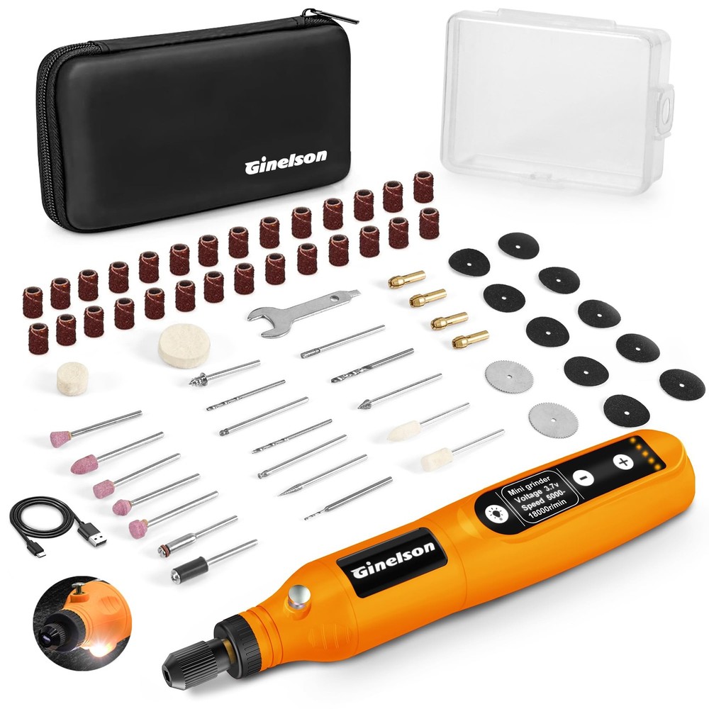 GINELSON Cordless Rotary Tool, 5 Variable Speed Mini Tool Kit Orange