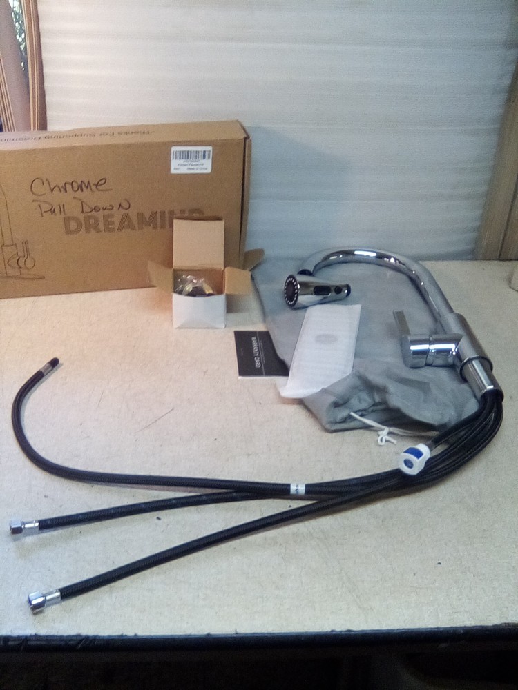 Dreamind Kitchen Faucet Chrome W/ Pull Down Sprayer, 3 Function High Arc Single