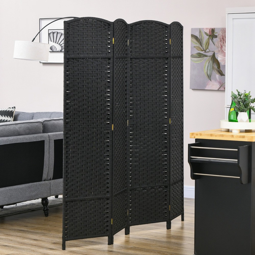 HOMCOM 4 Panel Room Divider Freestanding Folding Privacy Screen Black