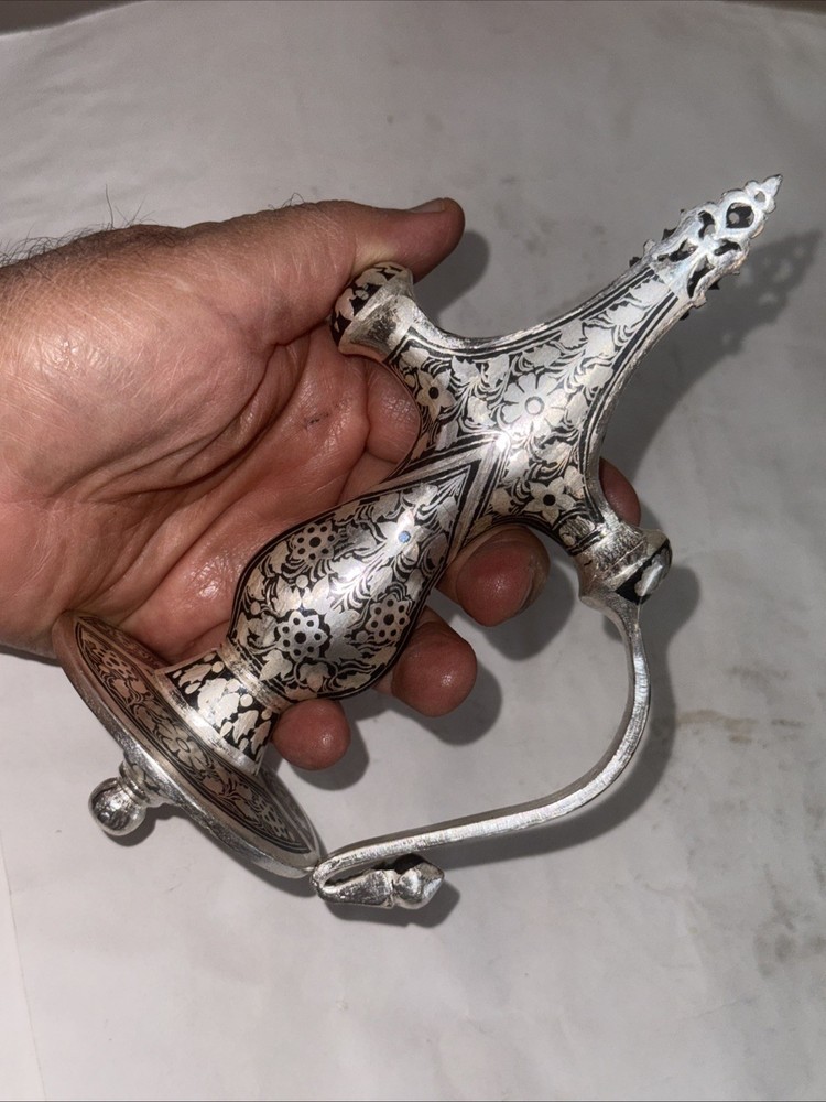 Hand Crafted Mughal Silver inlaid Iron Sword Talwar Handle