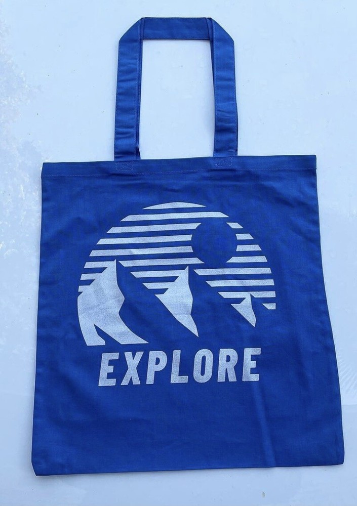 Explore - Mountains And Moon - tote bag - Blue Camping
