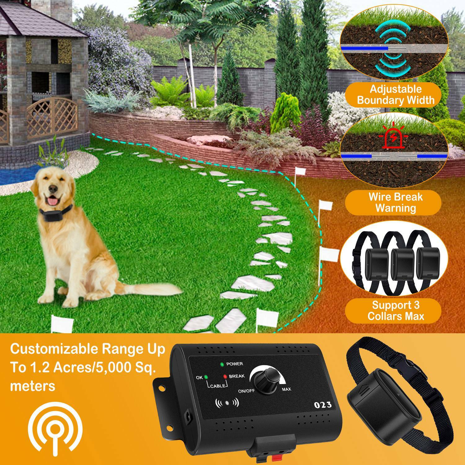 Wireless Electric Dog Fence Pet Containment System Shock Collars For 2 Dogs Safe