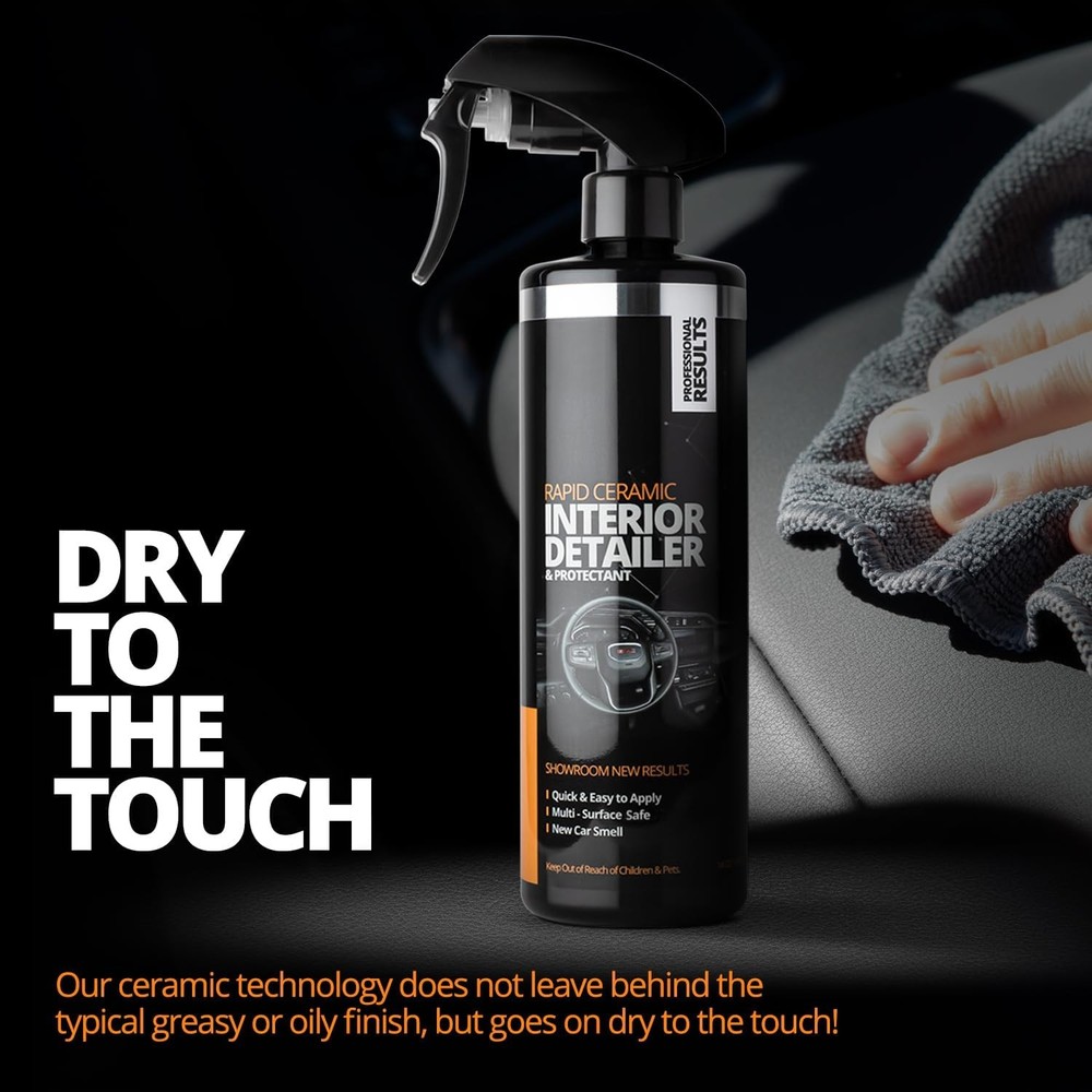 Quick and easy multi-surface safe automotive interior cleaning spray drying