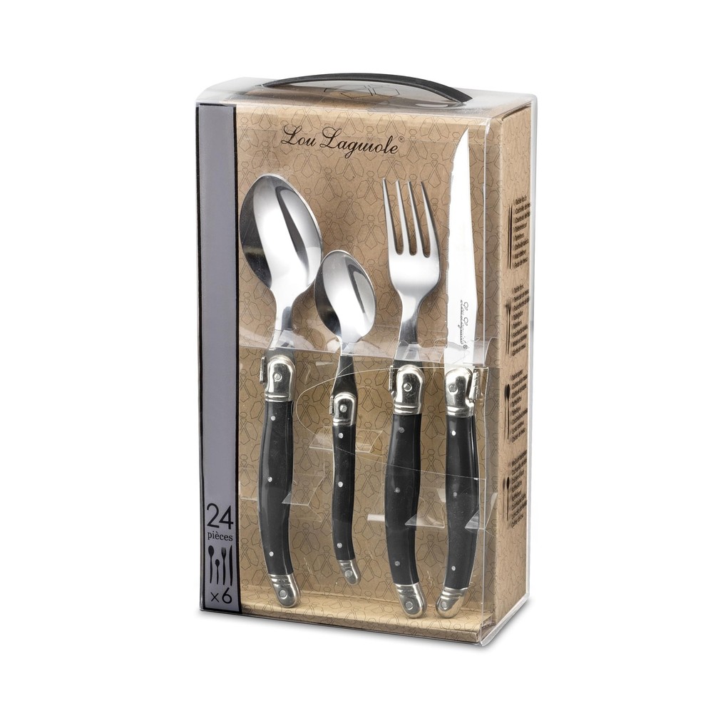 Silverware Set - 24-Piece, Anthracite Grey Tableware - Stainless Steel Flatwa...