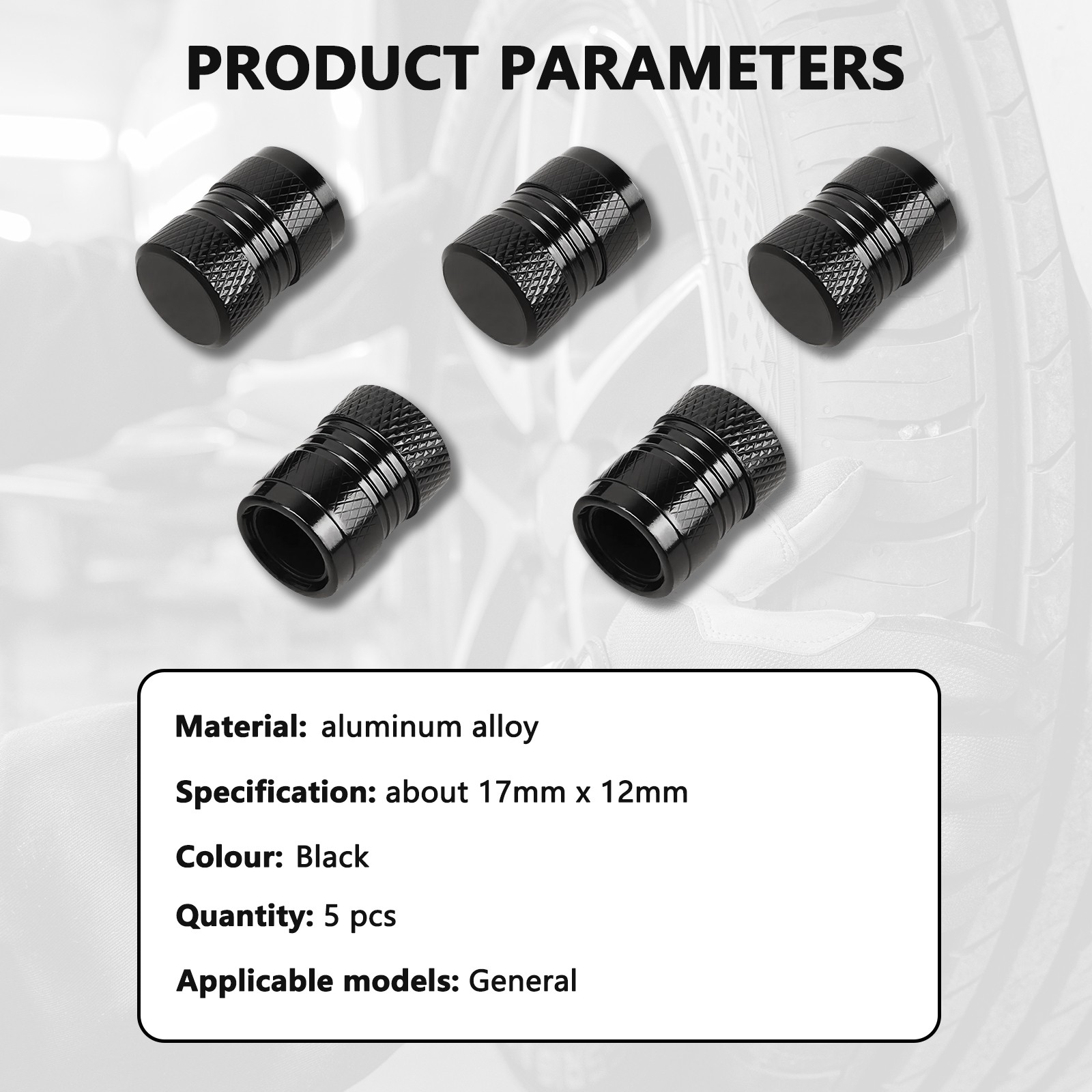 5PCS BLACK Aluminium Tire Valves Air Dust Cover Stem Caps for Wheel Car SUV Bike