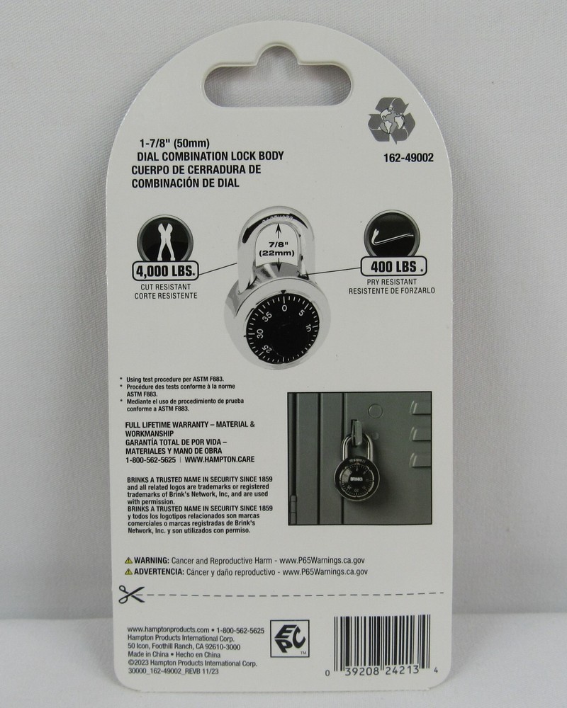 2- Brinks Padlock Standard Security 3 Dial Combination Lock #162-49002