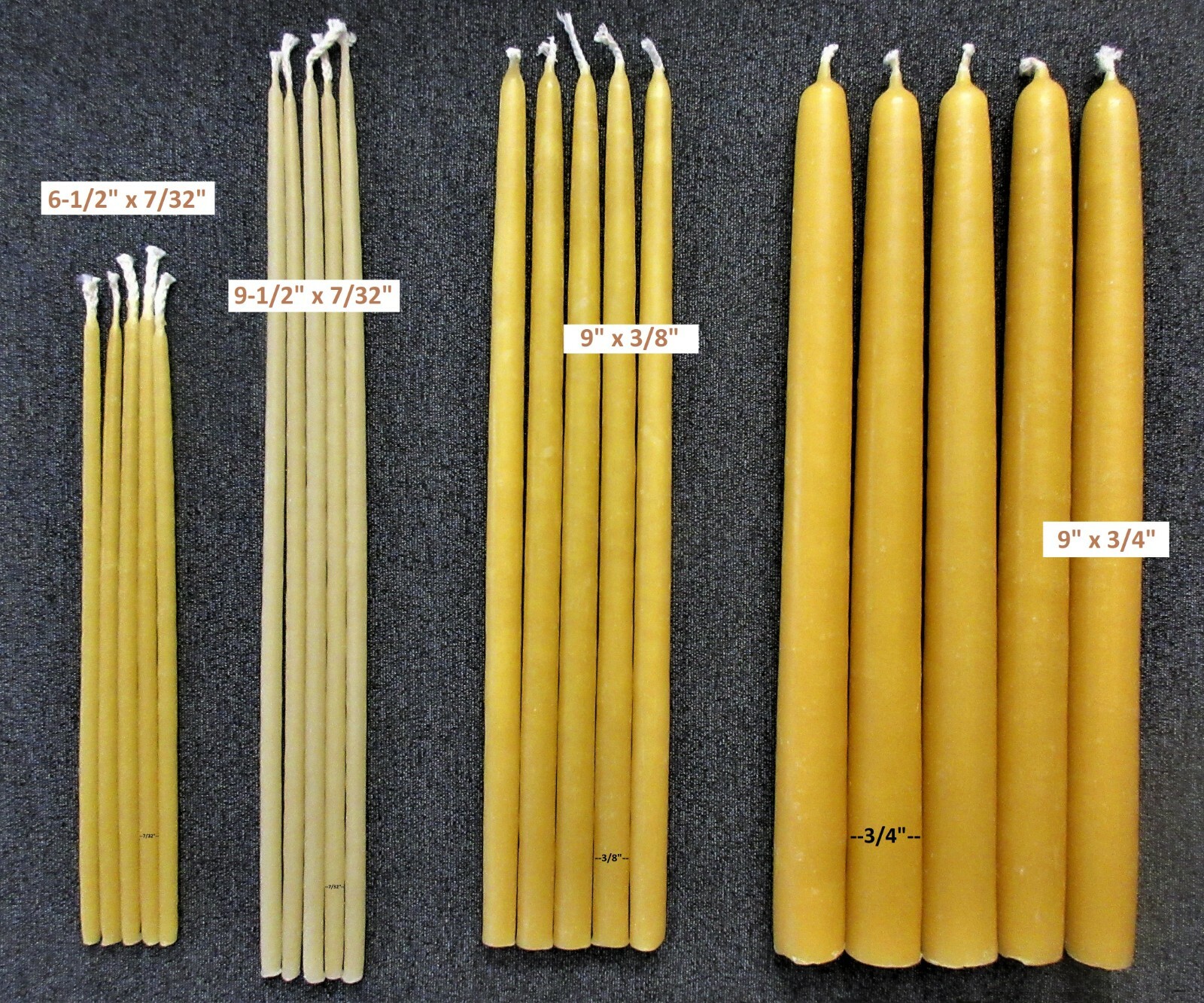 Pure YELLOW BEESWAX Taper CANDLES 100% cotton wicks, Smokeless, drip-less, USA