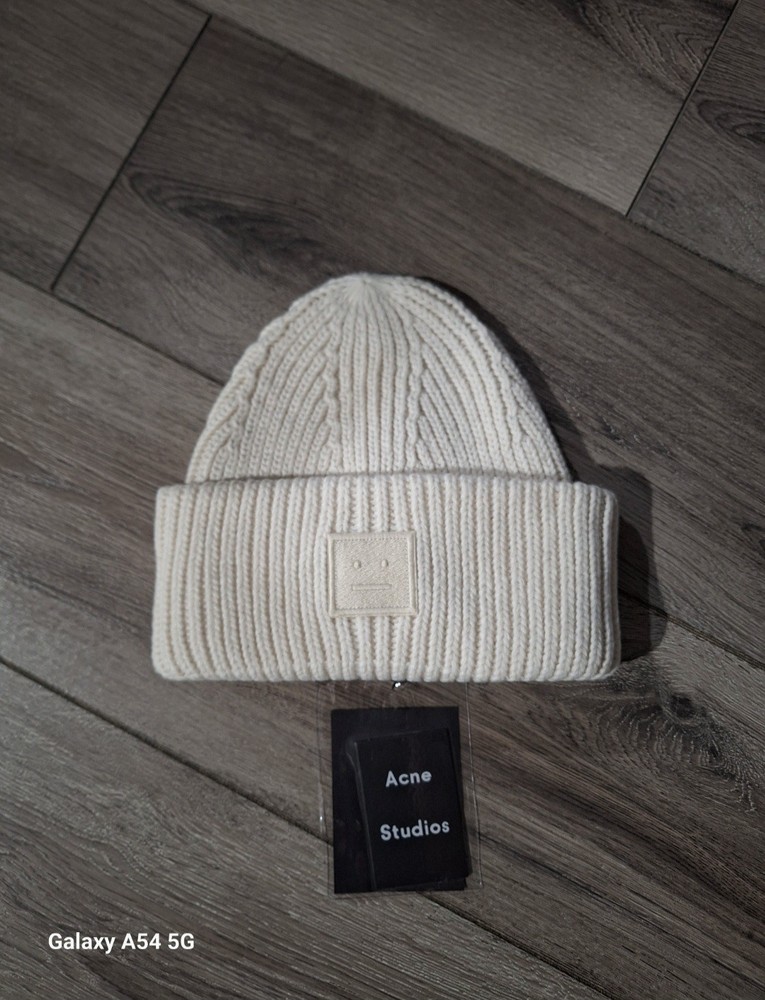 Acne Studios Ivory Smile Face Wool Bernie Hat