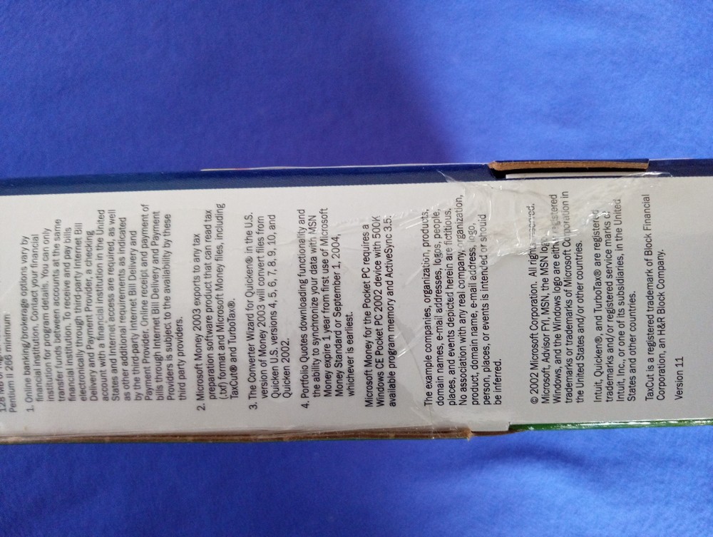 Microsoft Money 2003 Standard PC Software in Box For Windows 98, 2000, ME, XP