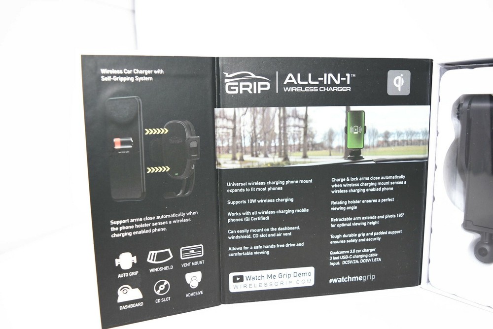 Grip All-In-1 Wireless Charger Car Windshield Vent Dashboard Adhesive CD Mount
