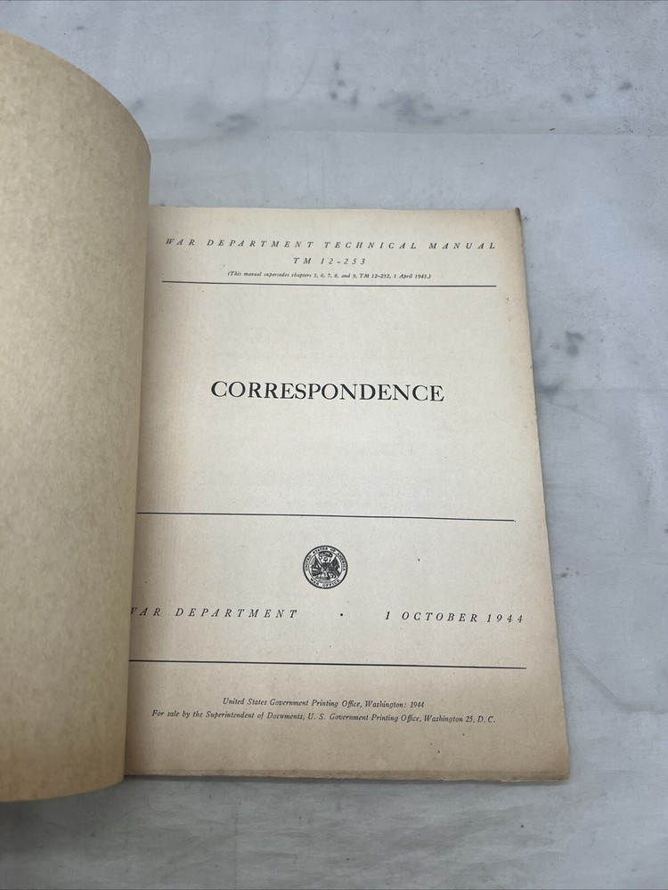 WW2 US Army Correspondence Technical Book 1944 (W248