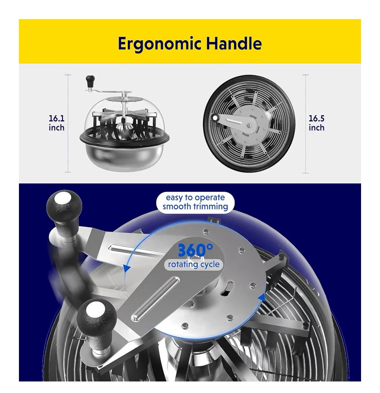 Bud Leaf Bowl Trimmer 16", with Stainless Steel Blades Spin Cut Buds and Flowers
