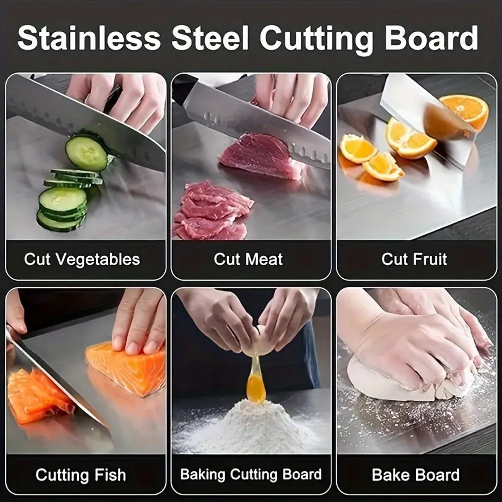 304 Stainless Steel Cutting Board Double-Sided Cutting Boards Kitchen Camping US